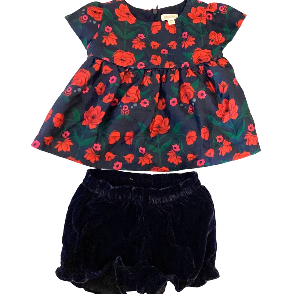 Gymboree Baby Girls 18-24 mo Blue Holiday Set Sateen and Velvet
